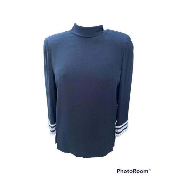 Bob Mackie Crepe Evening Tunic Beaded Cuffs Ties In Back Sz 8 Party Holidays Vin - Picture 2 of 9